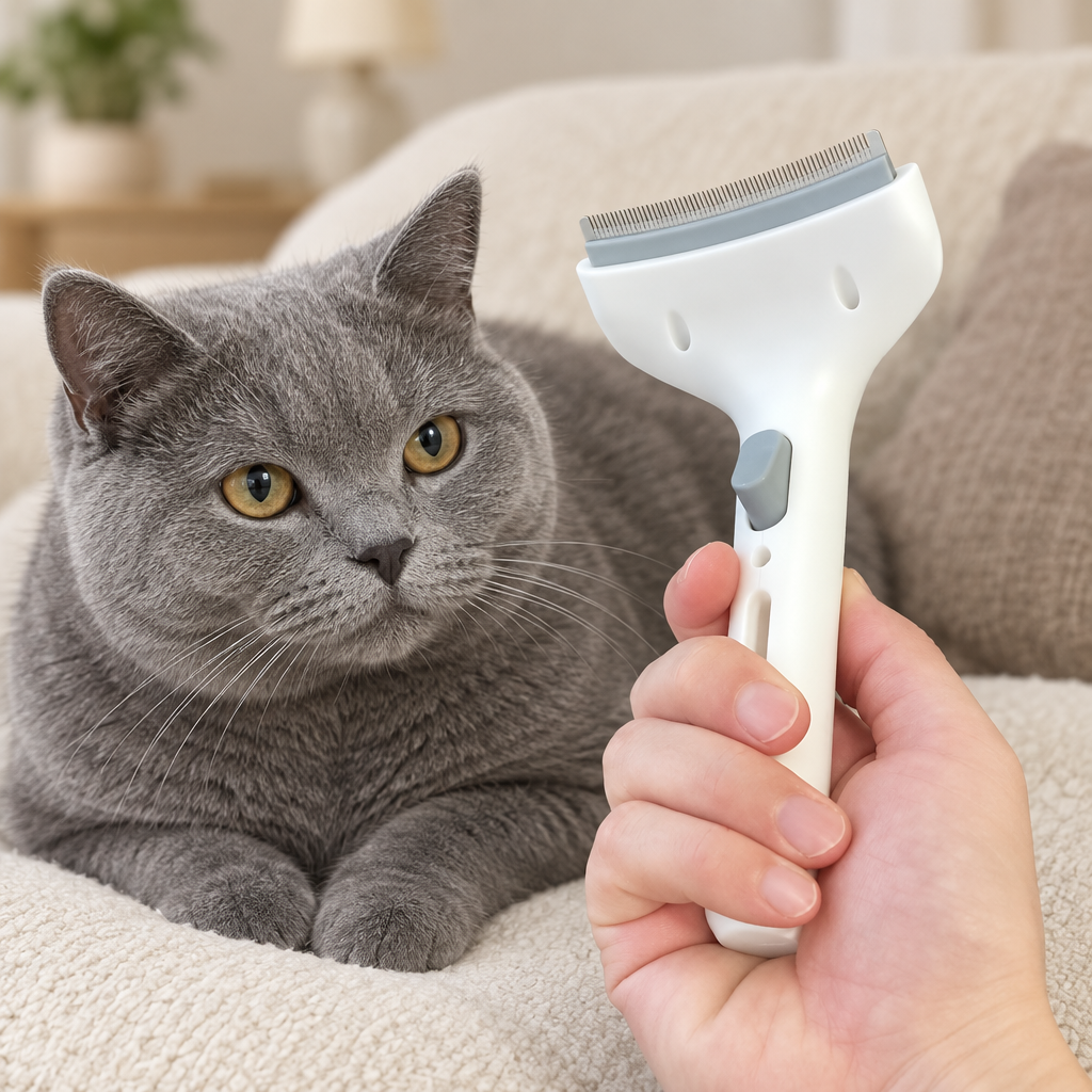 Deshedding tool with a cat