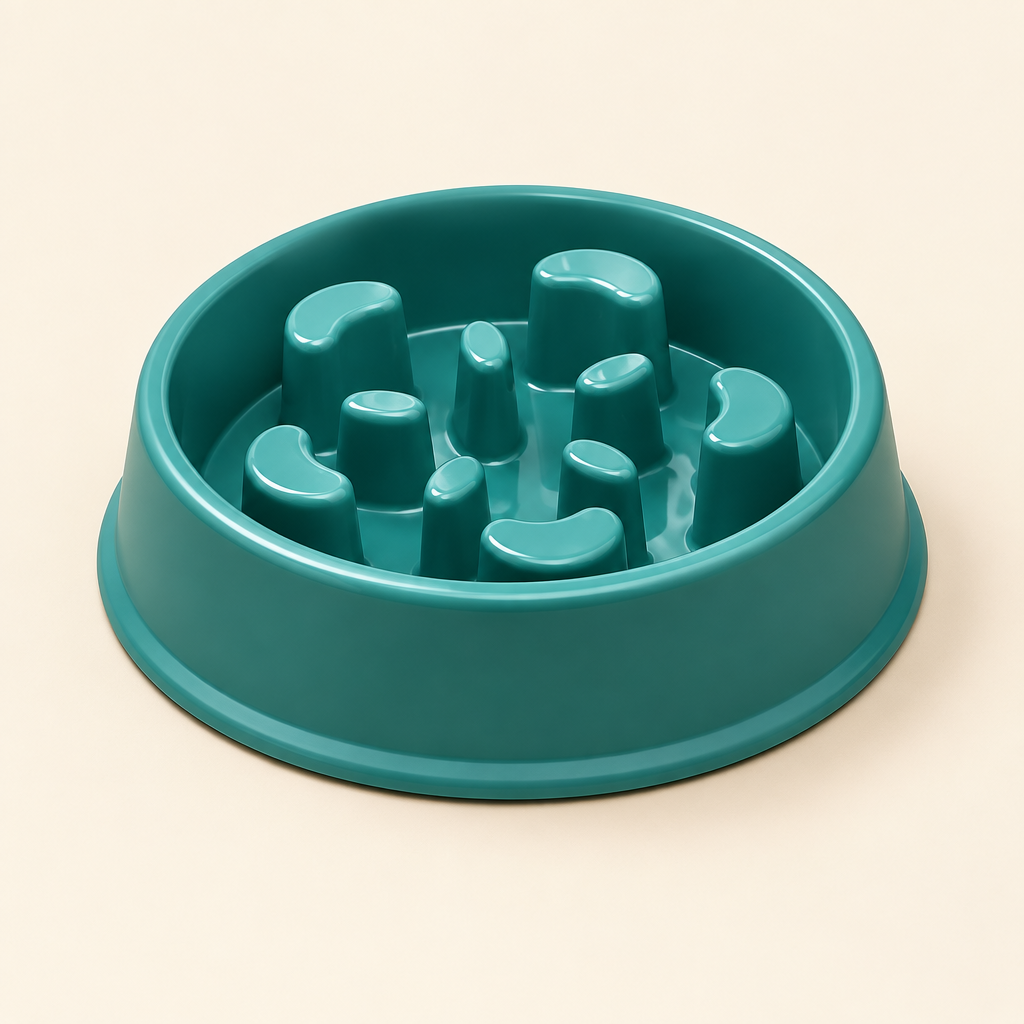 Teal slow-feeder bowl studio photo